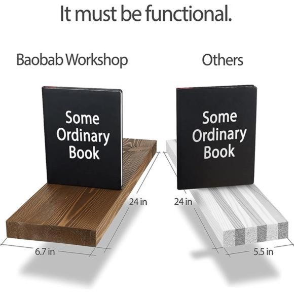 Wood Floating Shelves Set of 2 -Rustic Shelf 24inch -Made in Europe -Wide Wooden - Picture 2 of 6